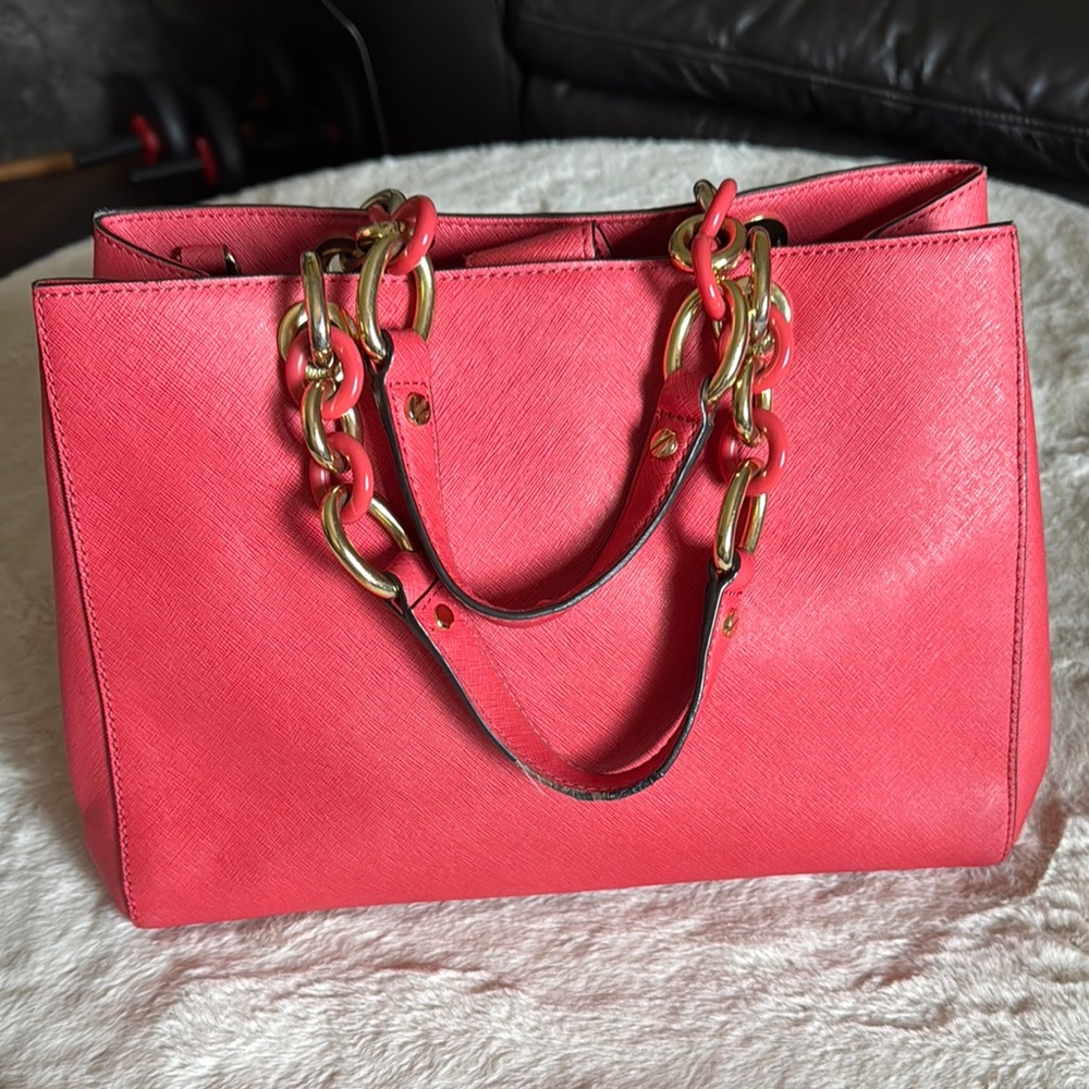 MICHAEL Michael Kors Red and Gold Tote with Chain-Link Handles